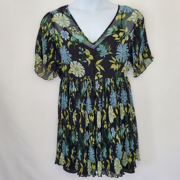 Zara Floral Print Mini Dress Pleated Dark Floral - Picture 5 of 14